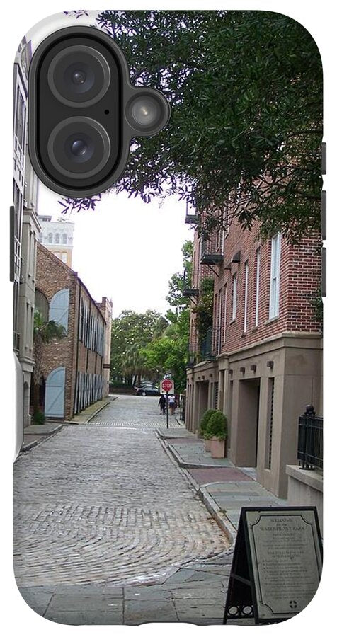 Quiet Cobblestone Street in City - Phone Case