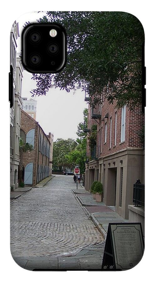 Quiet Cobblestone Street in City - Phone Case