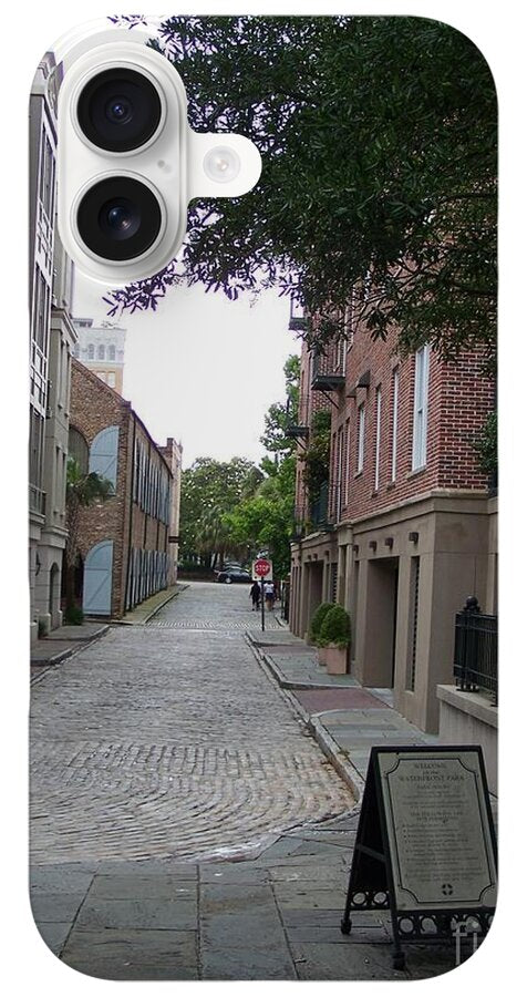 Quiet Cobblestone Street in City - Phone Case