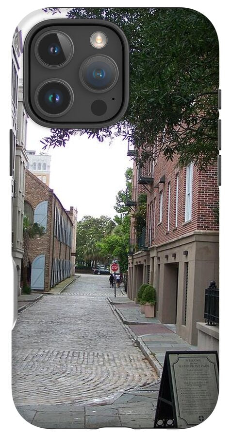 Quiet Cobblestone Street in City - Phone Case