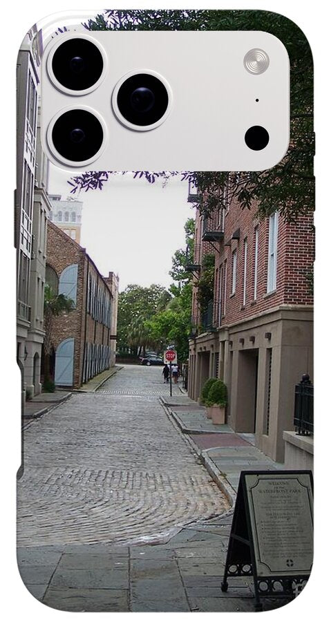 Quiet Cobblestone Street in City - Phone Case
