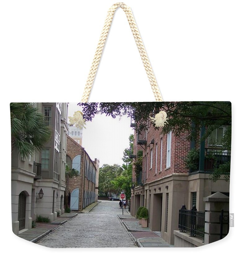 Quiet Cobblestone Street in City - Weekender Tote Bag