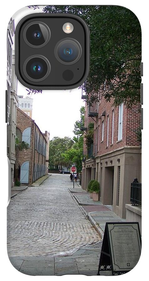 Quiet Cobblestone Street in City - Phone Case