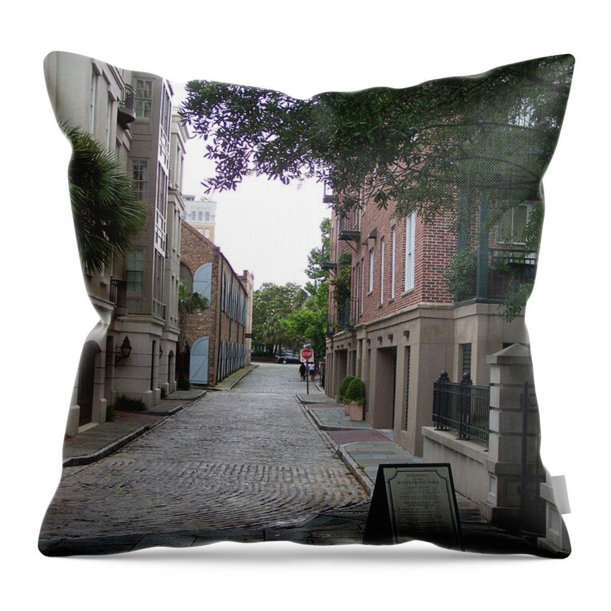 Quiet Cobblestone Street in City - Throw Pillow
