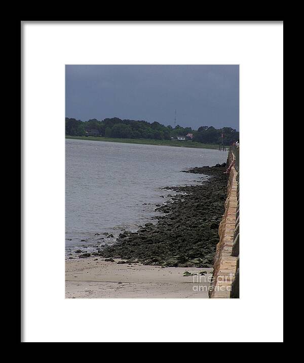 Rocky Shoreline with Overcast Sky - Framed Print