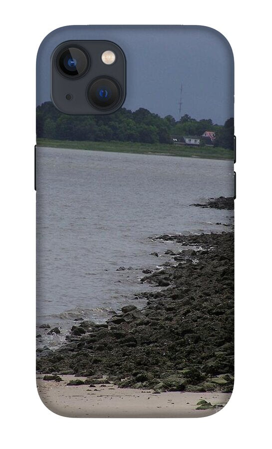 Rocky Shoreline with Overcast Sky - Phone Case