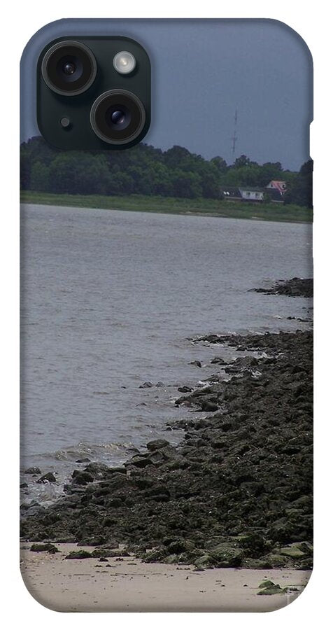 Rocky Shoreline with Overcast Sky - Phone Case