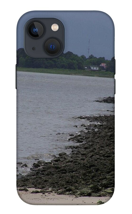 Rocky Shoreline with Overcast Sky - Phone Case