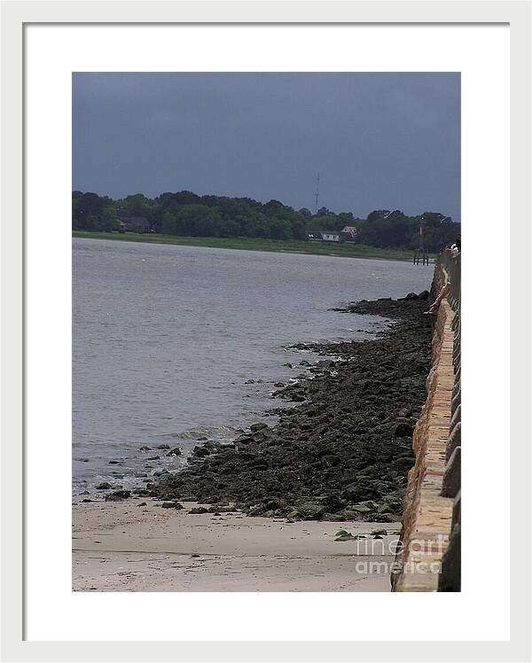 Rocky Shoreline with Overcast Sky - Framed Print