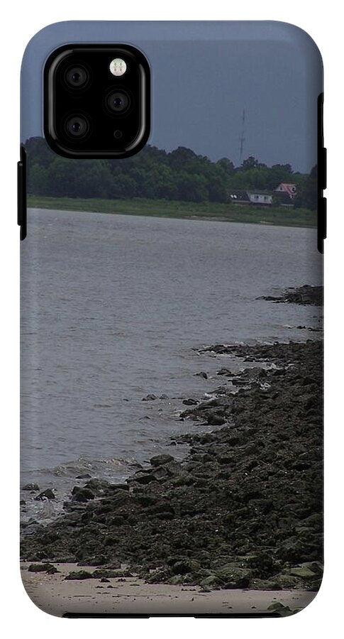 Rocky Shoreline with Overcast Sky - Phone Case