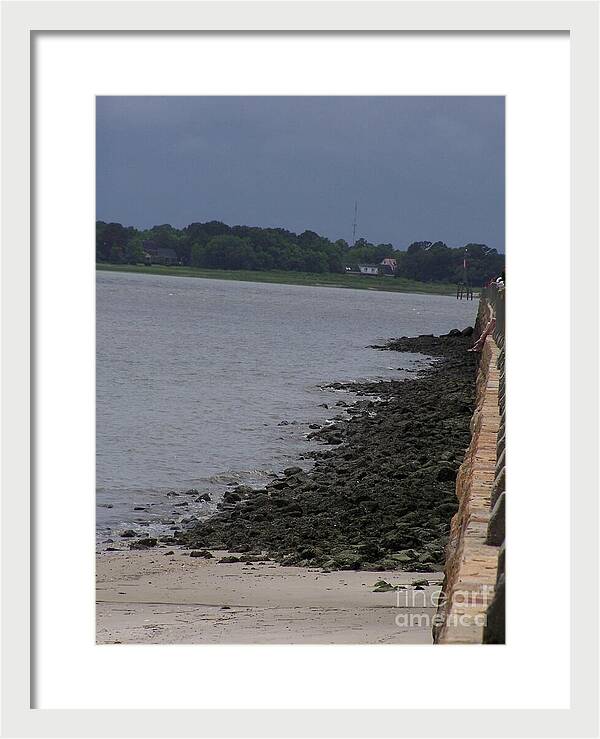 Rocky Shoreline with Overcast Sky - Framed Print