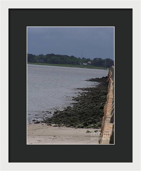 Rocky Shoreline with Overcast Sky - Framed Print