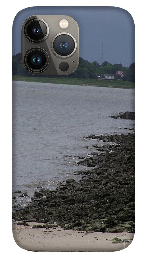 Rocky Shoreline with Overcast Sky - Phone Case