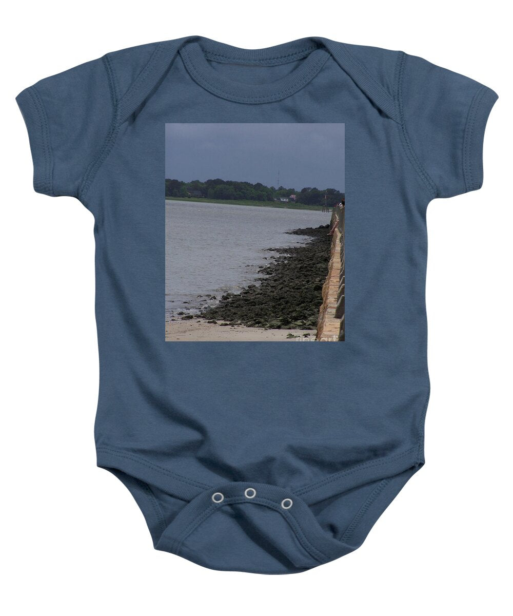 Rocky Shoreline with Overcast Sky - Baby One-Piece