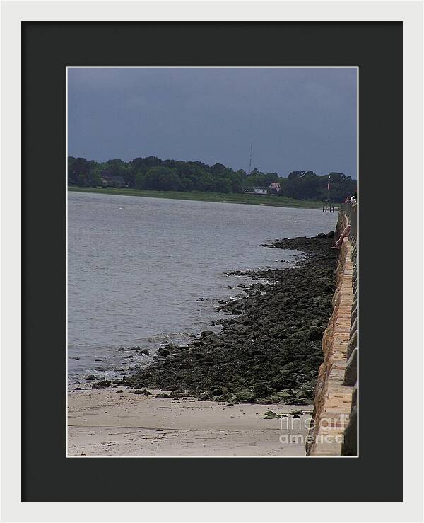 Rocky Shoreline with Overcast Sky - Framed Print