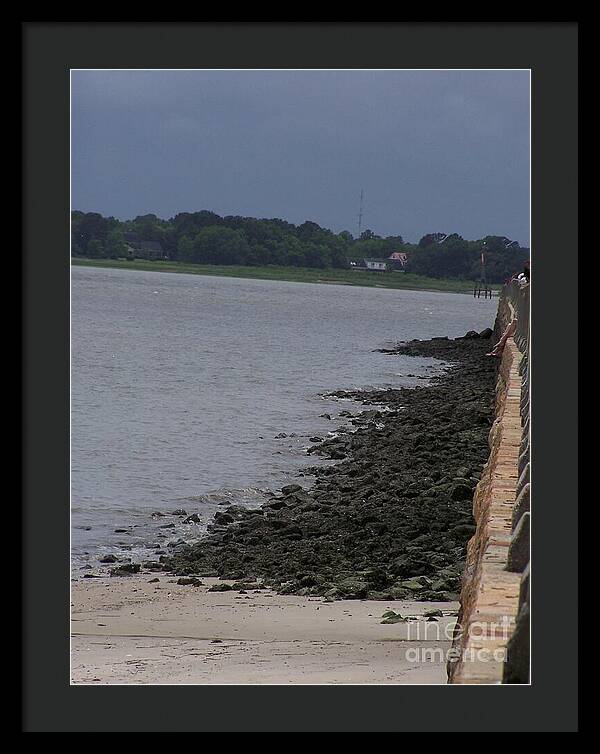 Rocky Shoreline with Overcast Sky - Framed Print