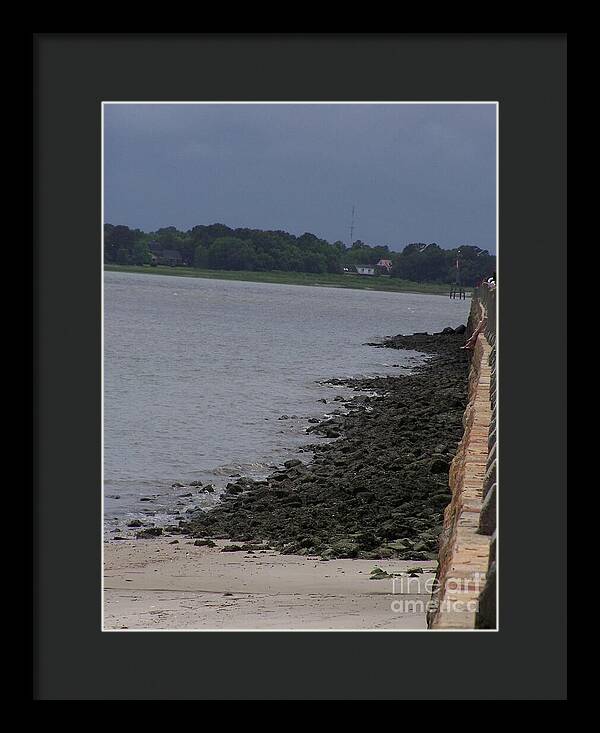 Rocky Shoreline with Overcast Sky - Framed Print