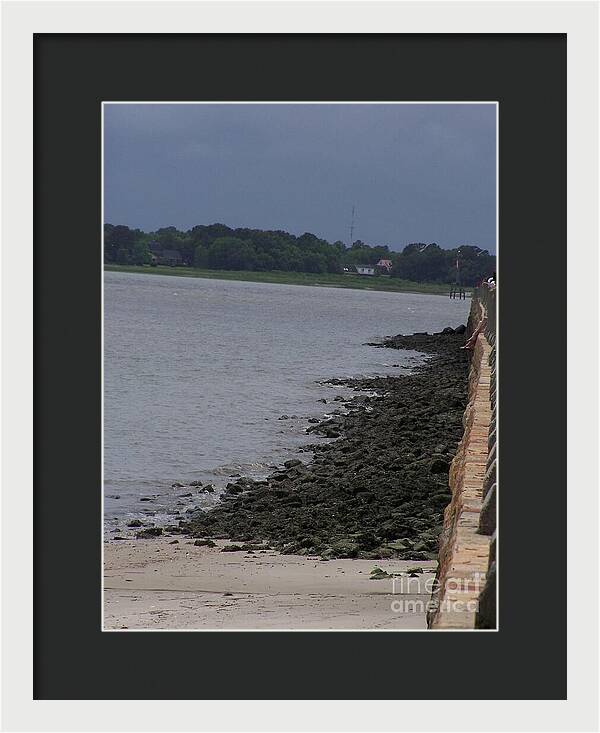 Rocky Shoreline with Overcast Sky - Framed Print