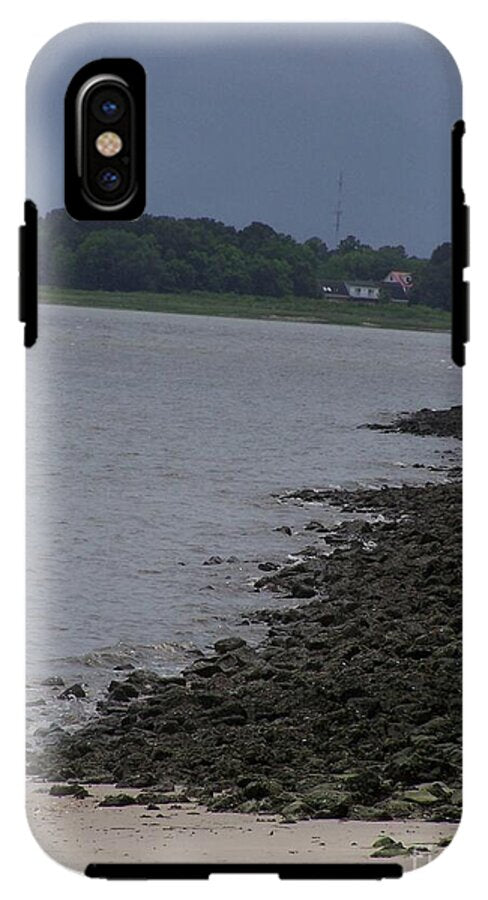 Rocky Shoreline with Overcast Sky - Phone Case