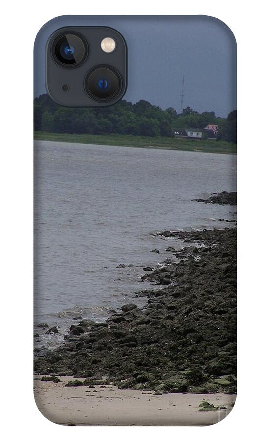 Rocky Shoreline with Overcast Sky - Phone Case