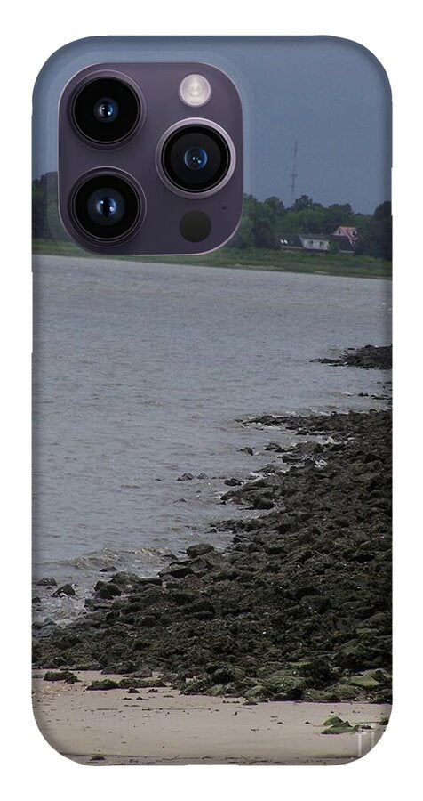 Rocky Shoreline with Overcast Sky - Phone Case