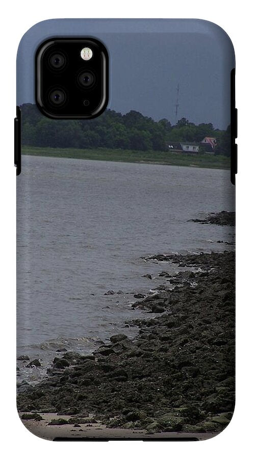 Rocky Shoreline with Overcast Sky - Phone Case