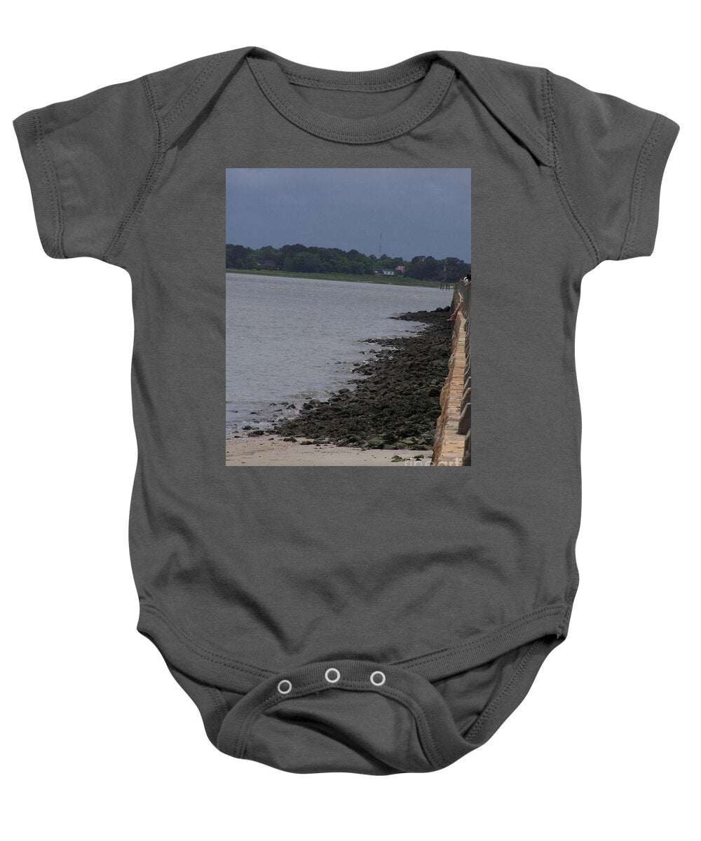 Rocky Shoreline with Overcast Sky - Baby One-Piece