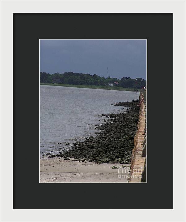 Rocky Shoreline with Overcast Sky - Framed Print
