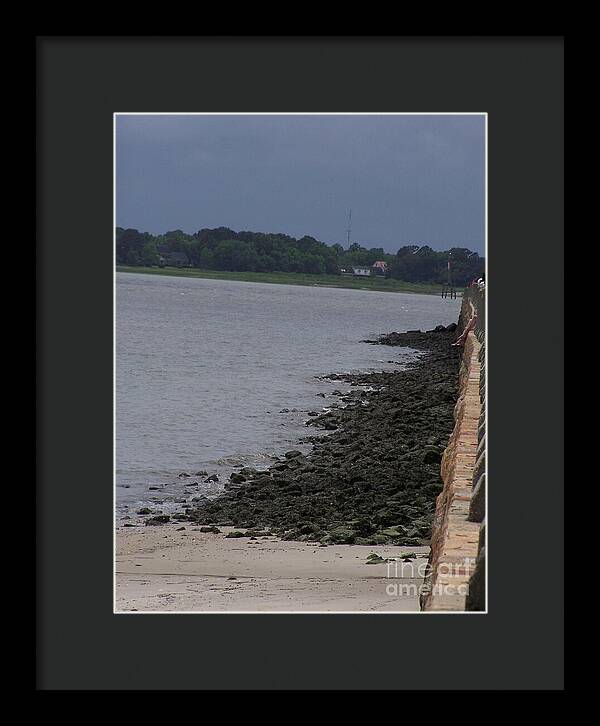 Rocky Shoreline with Overcast Sky - Framed Print