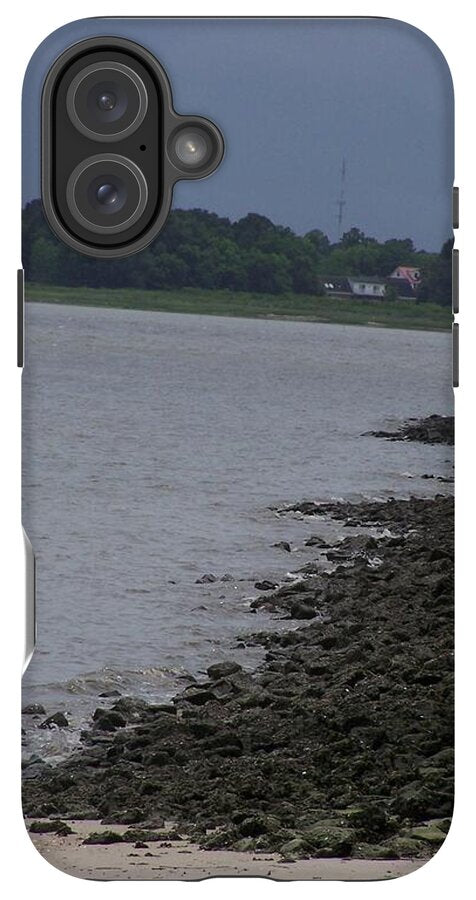 Rocky Shoreline with Overcast Sky - Phone Case