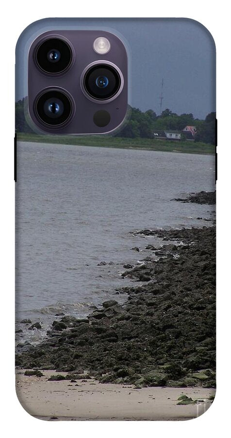 Rocky Shoreline with Overcast Sky - Phone Case