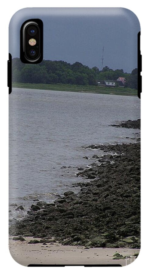 Rocky Shoreline with Overcast Sky - Phone Case