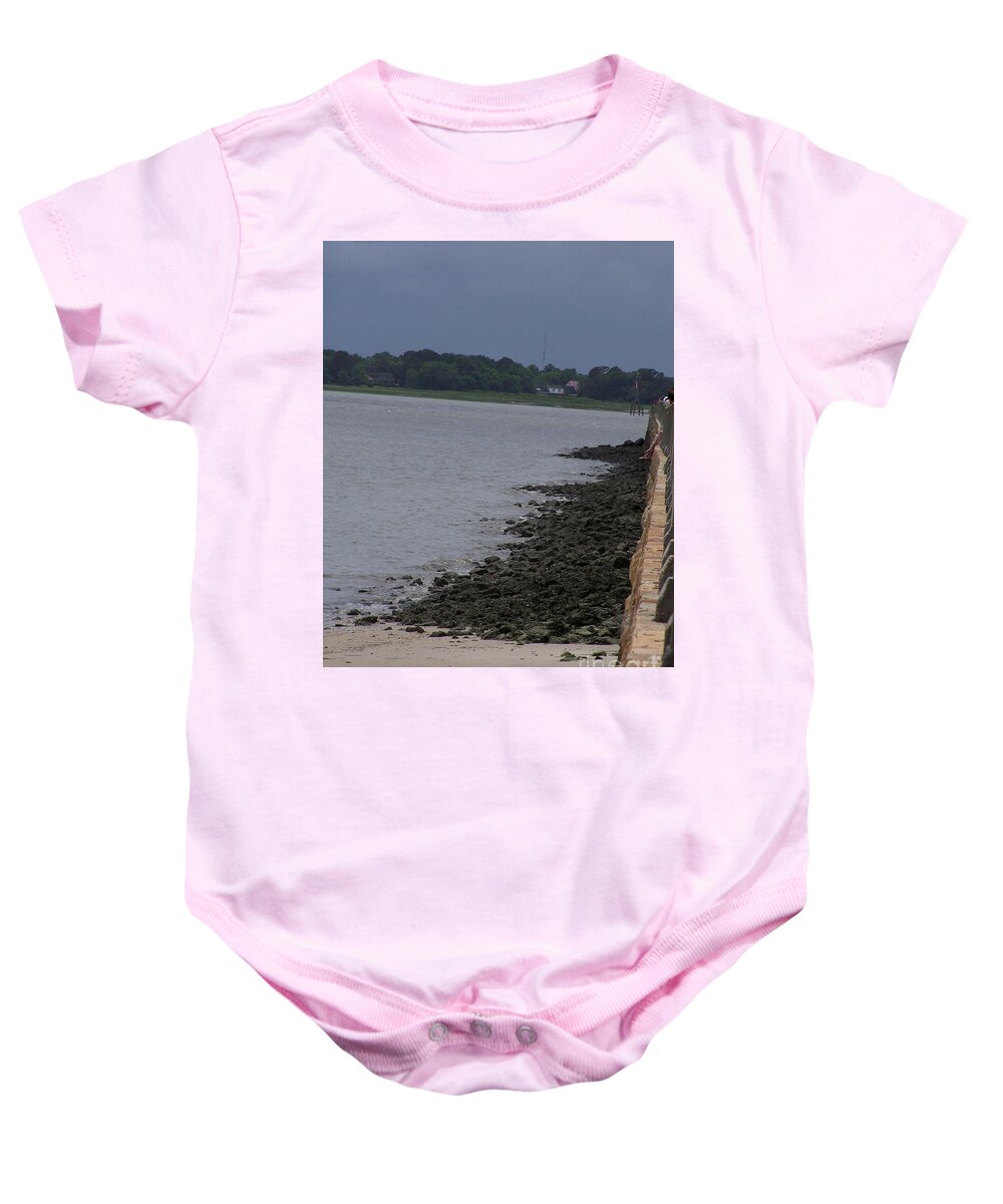 Rocky Shoreline with Overcast Sky - Baby One-Piece