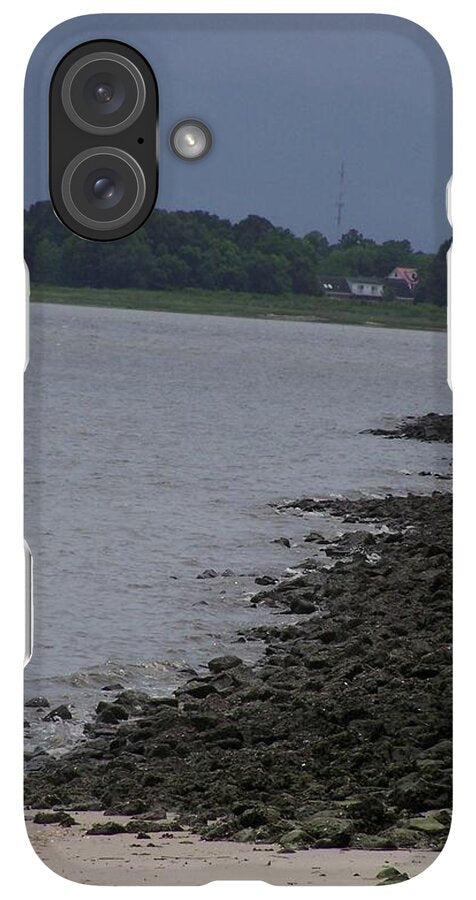 Rocky Shoreline with Overcast Sky - Phone Case