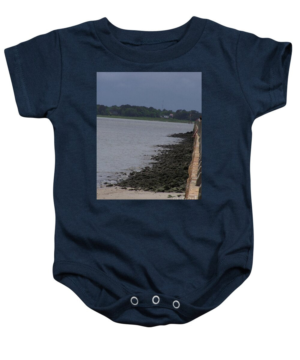 Rocky Shoreline with Overcast Sky - Baby One-Piece