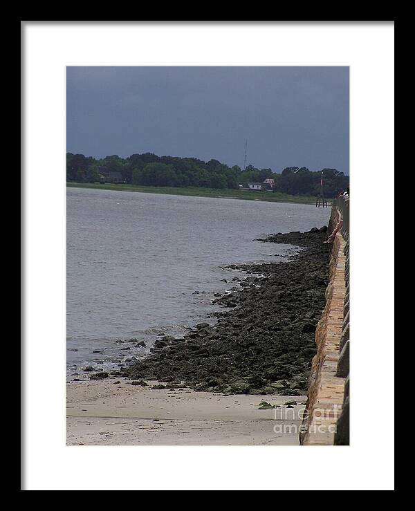 Rocky Shoreline with Overcast Sky - Framed Print