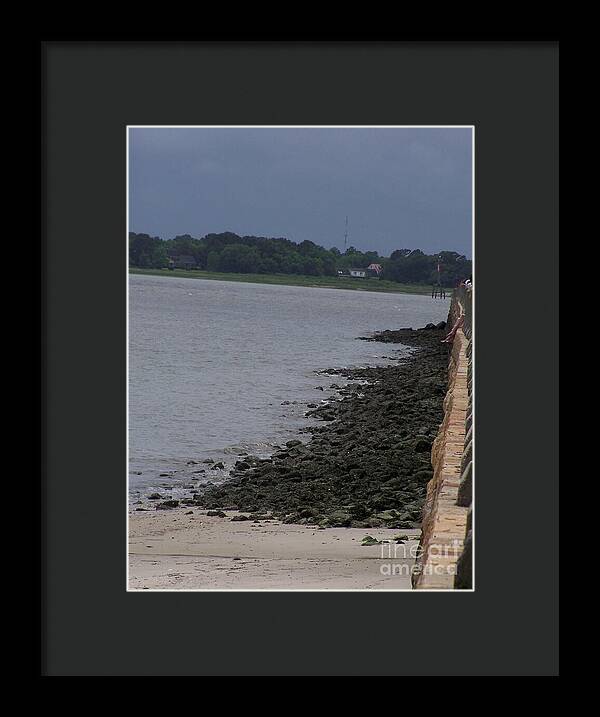 Rocky Shoreline with Overcast Sky - Framed Print