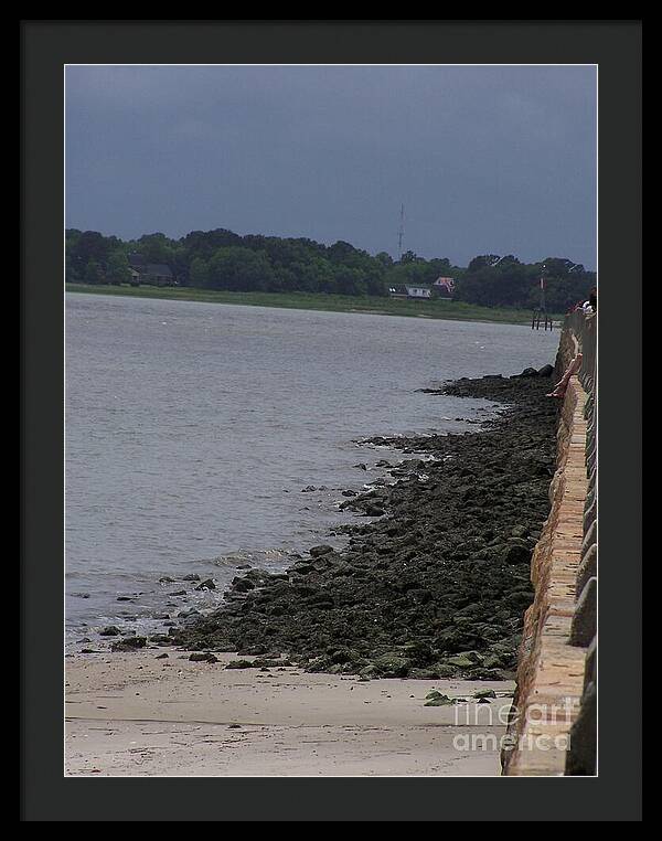 Rocky Shoreline with Overcast Sky - Framed Print