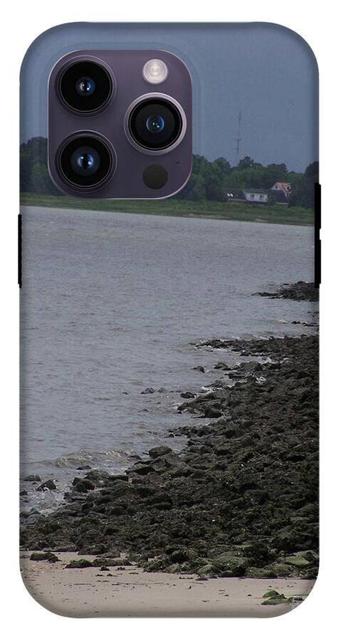 Rocky Shoreline with Overcast Sky - Phone Case