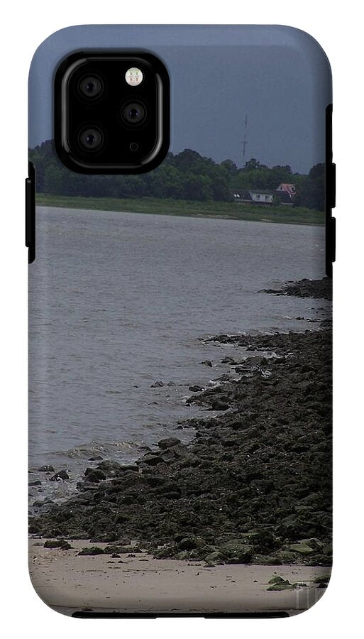 Rocky Shoreline with Overcast Sky - Phone Case