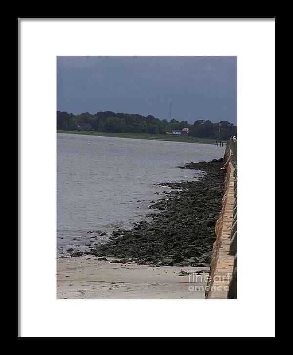Rocky Shoreline with Overcast Sky - Framed Print
