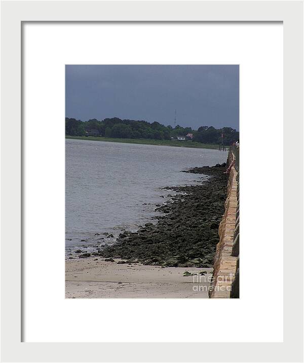 Rocky Shoreline with Overcast Sky - Framed Print