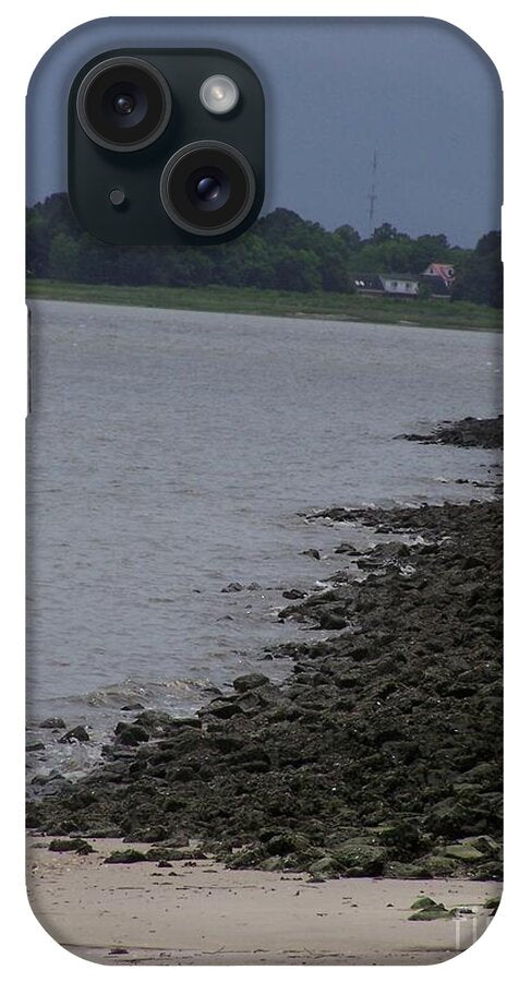 Rocky Shoreline with Overcast Sky - Phone Case