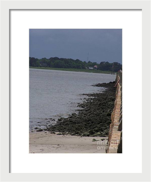 Rocky Shoreline with Overcast Sky - Framed Print