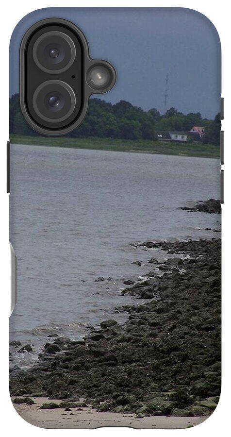 Rocky Shoreline with Overcast Sky - Phone Case