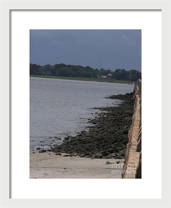 Rocky Shoreline with Overcast Sky - Framed Print