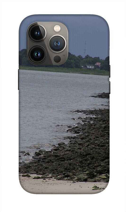Rocky Shoreline with Overcast Sky - Phone Case