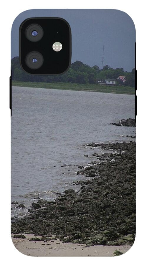 Rocky Shoreline with Overcast Sky - Phone Case