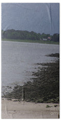 Rocky Shoreline with Overcast Sky - Beach Towel