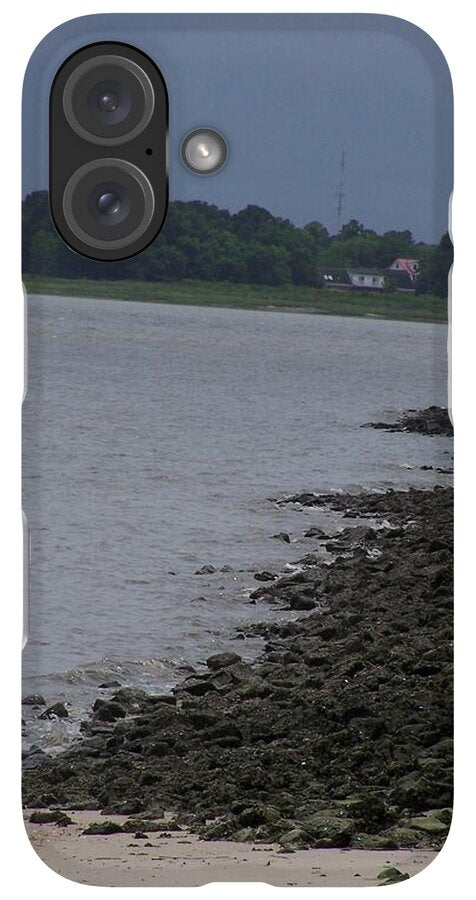 Rocky Shoreline with Overcast Sky - Phone Case
